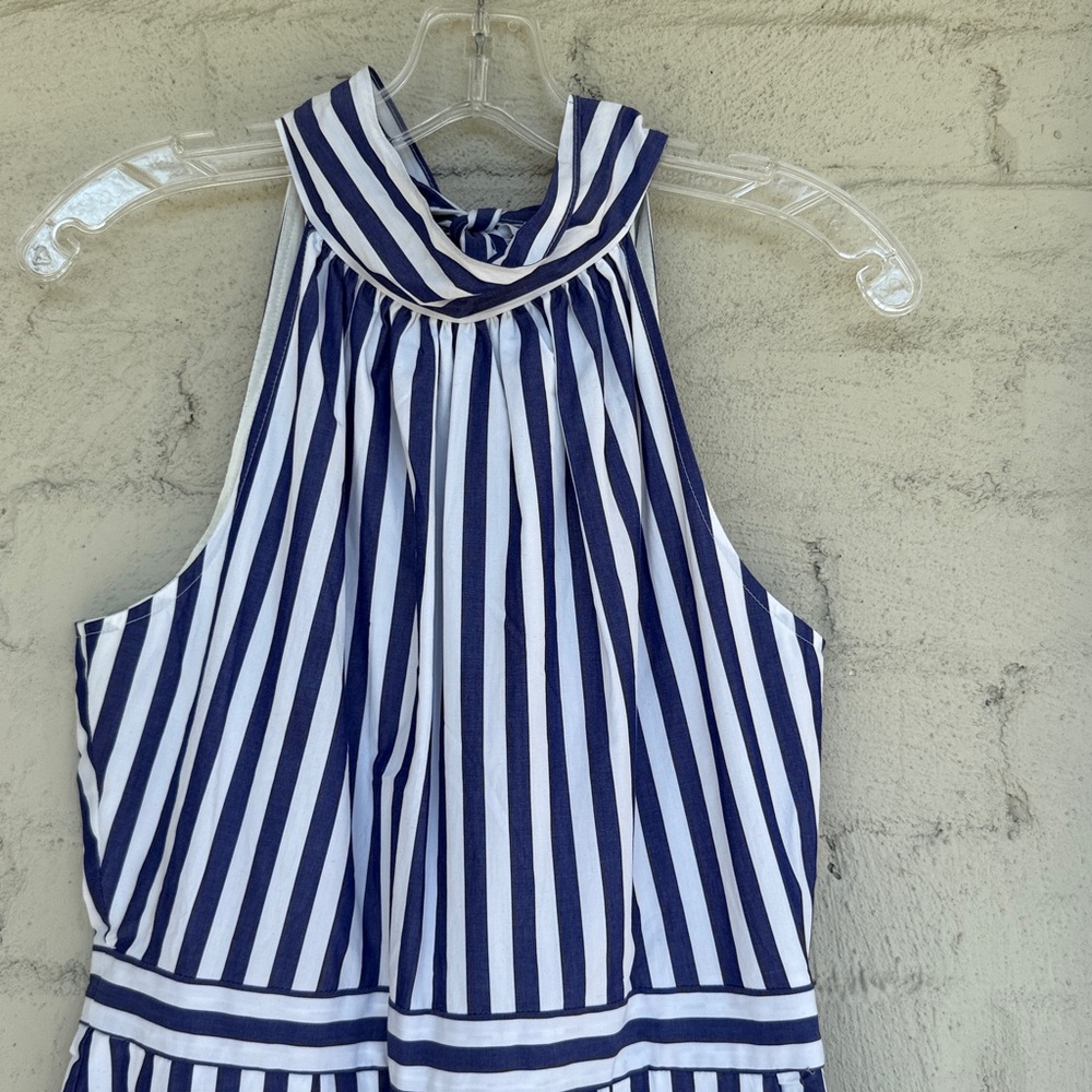 NWT J. Crew Tushar Blue/White Stripe Halter Neck Wide Leg Jumpsuit Size 6 - Picture 4 of 16